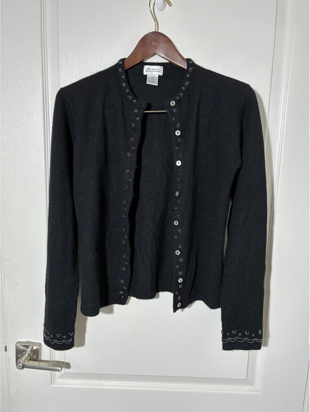 Women's Medium Deane & White Black cashmere cardigan beaded embellished - Picture 5 of 5